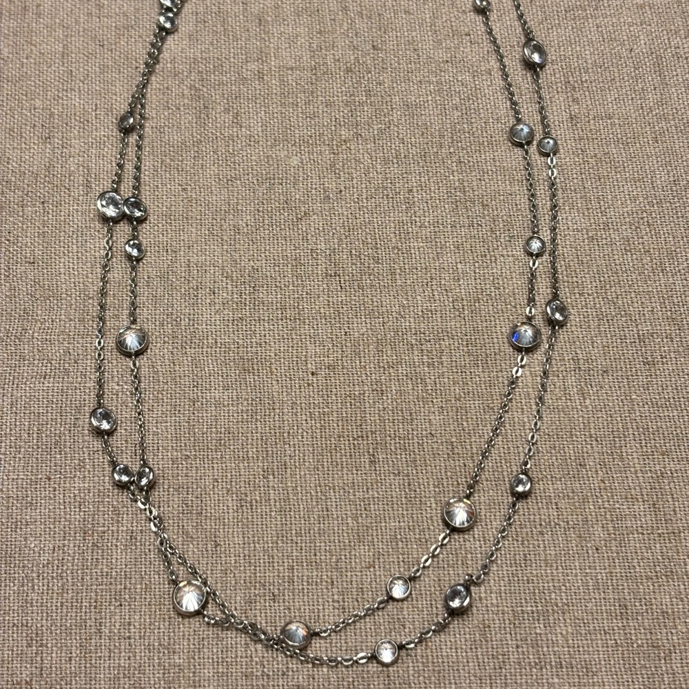 Silpada Long Bezel Crystal Station Necklace 925 Sterling Silver